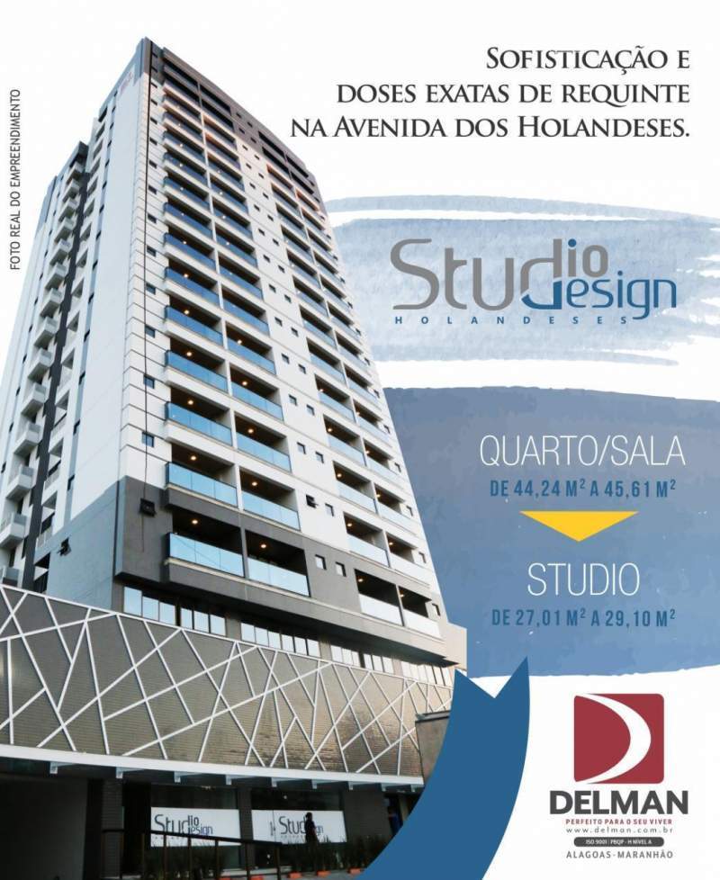 Edifício Studio Design, apartamentos de 1 quarto, na Av. dos Holandeses, Região do Calhau, São Luís - Ziag Imóveis