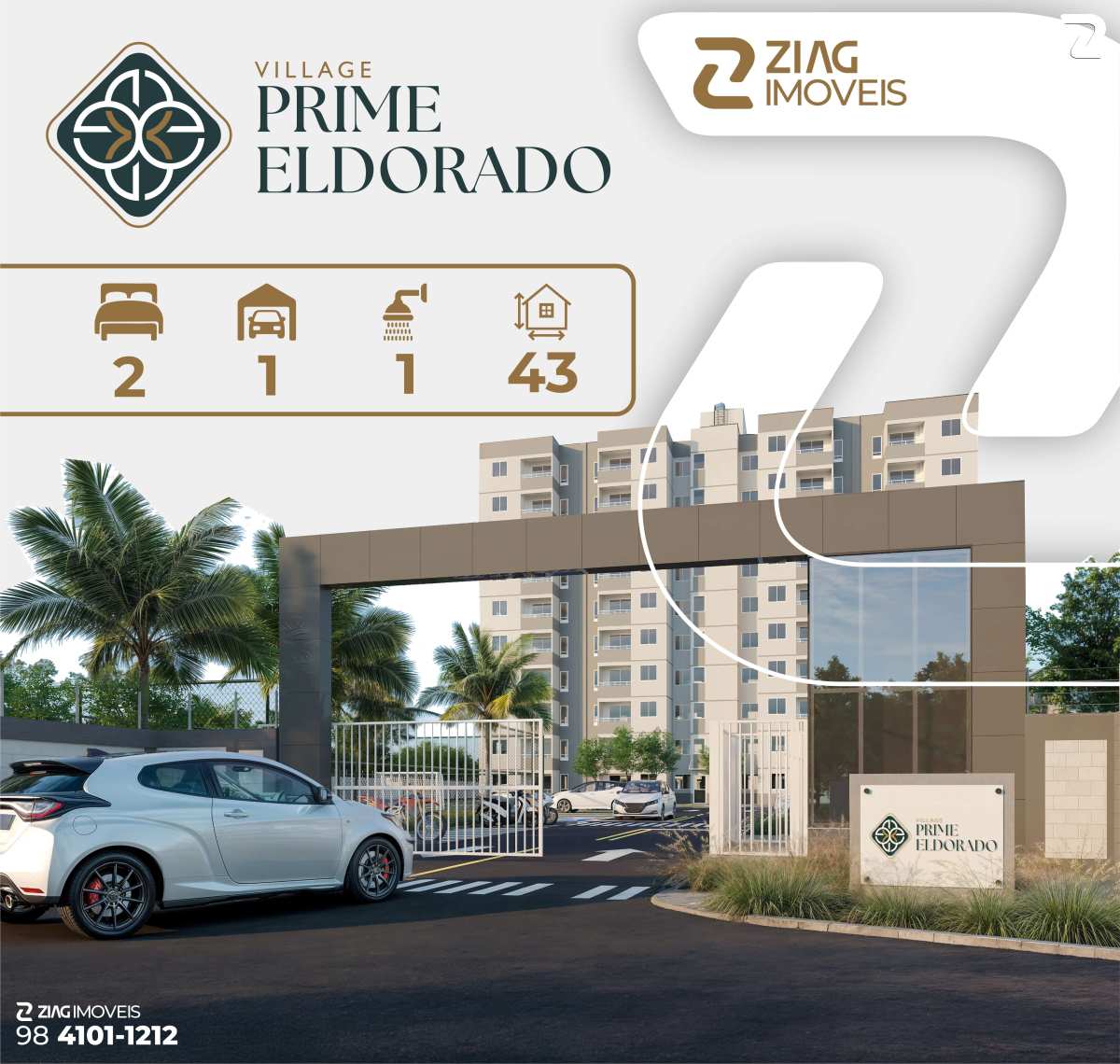 Village Prime Eldorado, apartamentos com 2 quartos, elevador, 43m², Rua Eurípedes Bezerra, Vicente Fialho, São Luís/MA - Ziag Imóveis